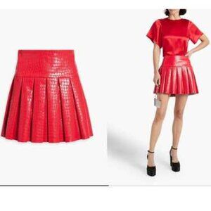 NWT Alice + Olivia Vegan Leather Pleated Emilie Mini Skirt US 0